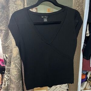 Black V-Neck Short Sleeve Knit Top - Women